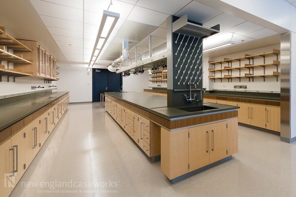 1186016441731824376282101852276699245626875n | New England Caseworks Completed Project mitpics MITnano In collaboration with Wilson Architects and Turner Construction NEC provided wood cabinets with quartered maple doors and quartered walnut drawers The base cabinets feature dual integrated full width aluminum drawer pulls and a wraparound bench detail Check out the project gallery at httpsnewenglandcaseworkscomprojectmit nano labdesign laboftheyear woodcabinets universitycabinets quarteredmaple quarteredwalnut aluminumdrawerpulls epoxyresin woodshelving researchlabcabinets blog