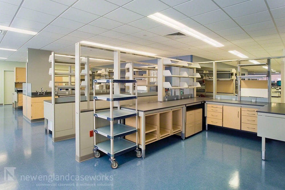 Completed Project bostonmedicalcenter Clinical Lab With metal laboratory furniture framework in place NEC fabricated woodgrain plastic laminate cabinets with epoxy resin work surfaces The different configurations include open suspended cabinets sliding door wall cabinets standard suspended cabinets and fixed base cabinets Architect tsoikobusdesign Contractor Jones Lang LaSalle JLL Check out the project gallery at httpsnewenglandcaseworkscomprojectboston medical center casework healthcarecasework clinicallabcabinets plasticlaminatecabinets epoxyresintops suspendedcabinets slidingdoorwallcabinets healthcarecabinets blog Commercial Casework and Cabinets